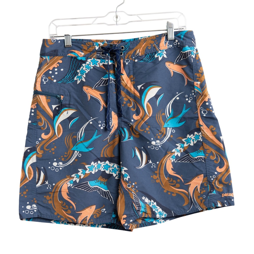 Patagonia Mens 31 Board Shorts Fish All‎ Over Print Swim Trunks Surf Tropical